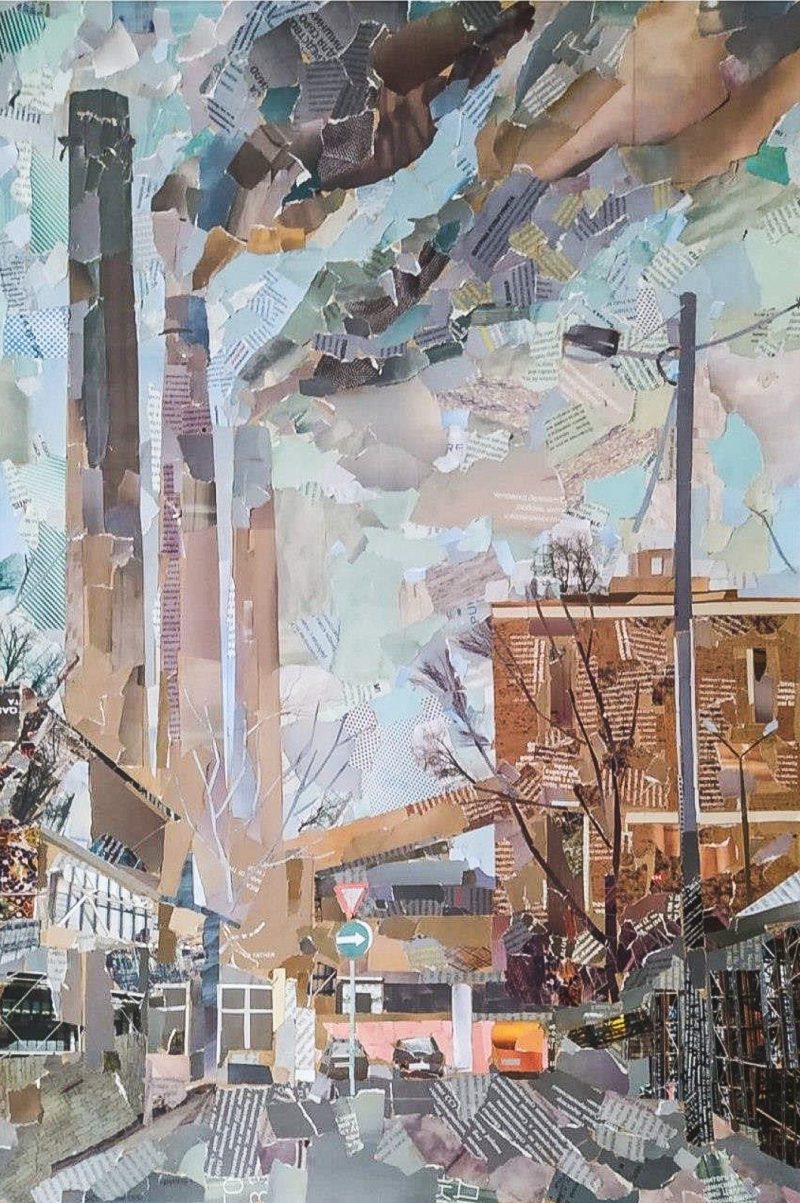 «Труби заводу», 60х40см, мозаїчний колаж, картон