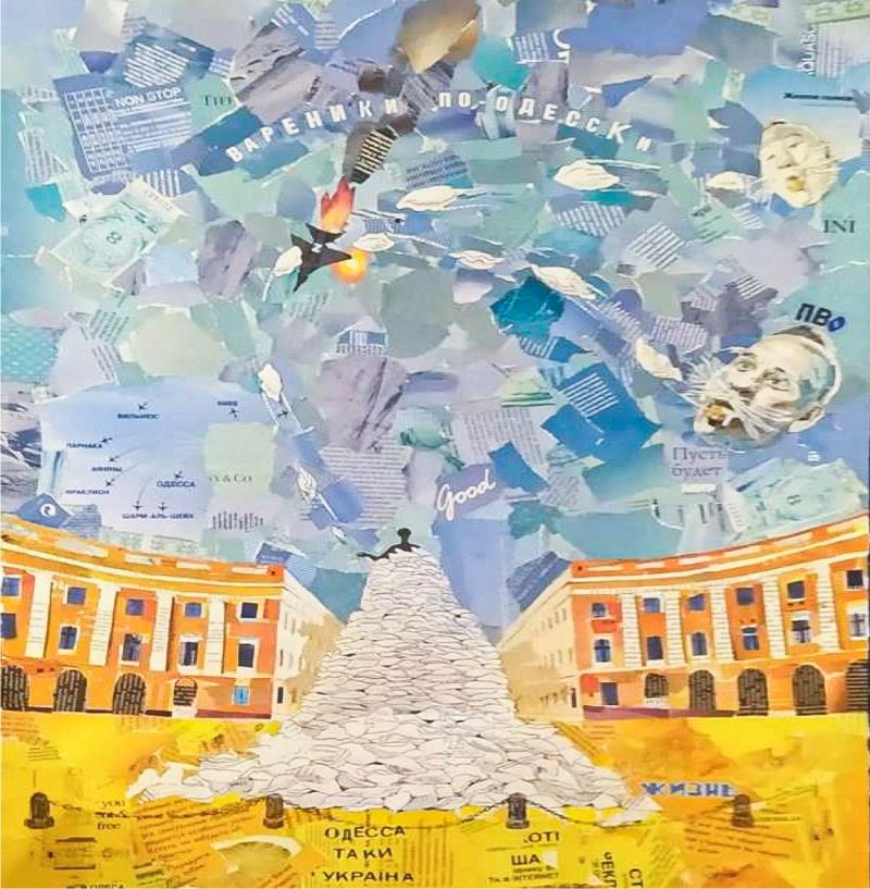 «Вареники по-одеськи», 70х50см, змішана техніка, колаж, олівець